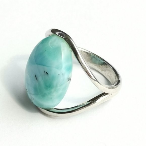 New, sterling silver cabochon larimar ring size 7.5 - Picture 3 of 5